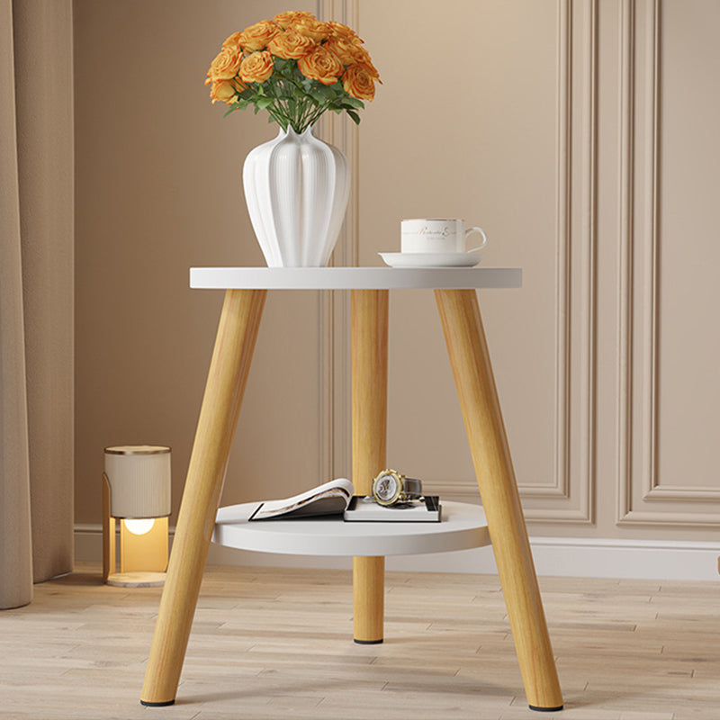 Modern Minimalist Round MDF Solid Wood End Table 2-Tier For Living Room