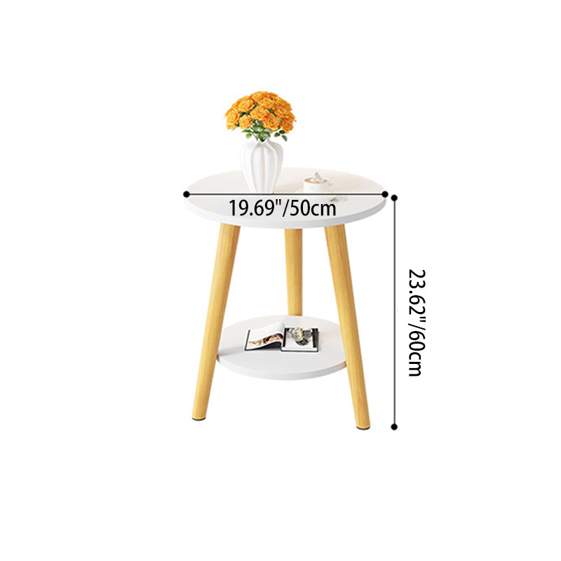 Modern Minimalist Round MDF Solid Wood End Table 2-Tier For Living Room