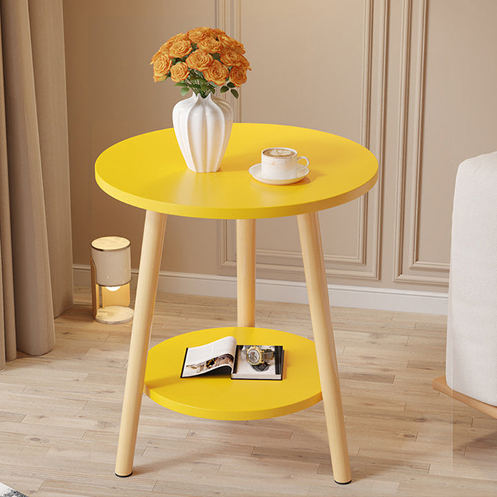 Modern Minimalist Round MDF Solid Wood End Table 2-Tier For Living Room