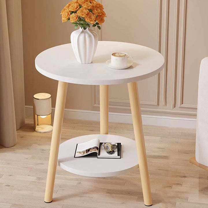 Modern Minimalist Round MDF Solid Wood End Table 2-Tier For Living Room