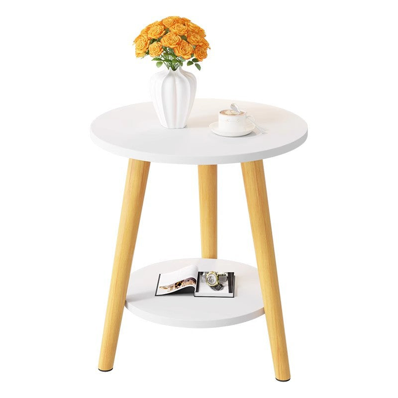 Modern Minimalist Round MDF Solid Wood End Table 2-Tier For Living Room