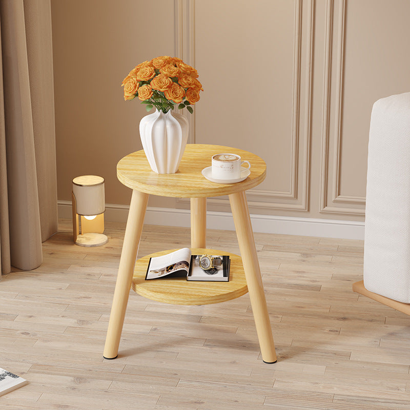 Modern Minimalist Round MDF Solid Wood End Table 2-Tier For Living Room