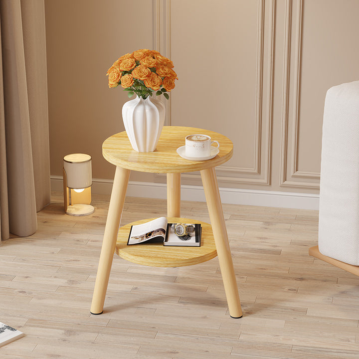 Modern Minimalist Round MDF Solid Wood End Table 2-Tier For Living Room
