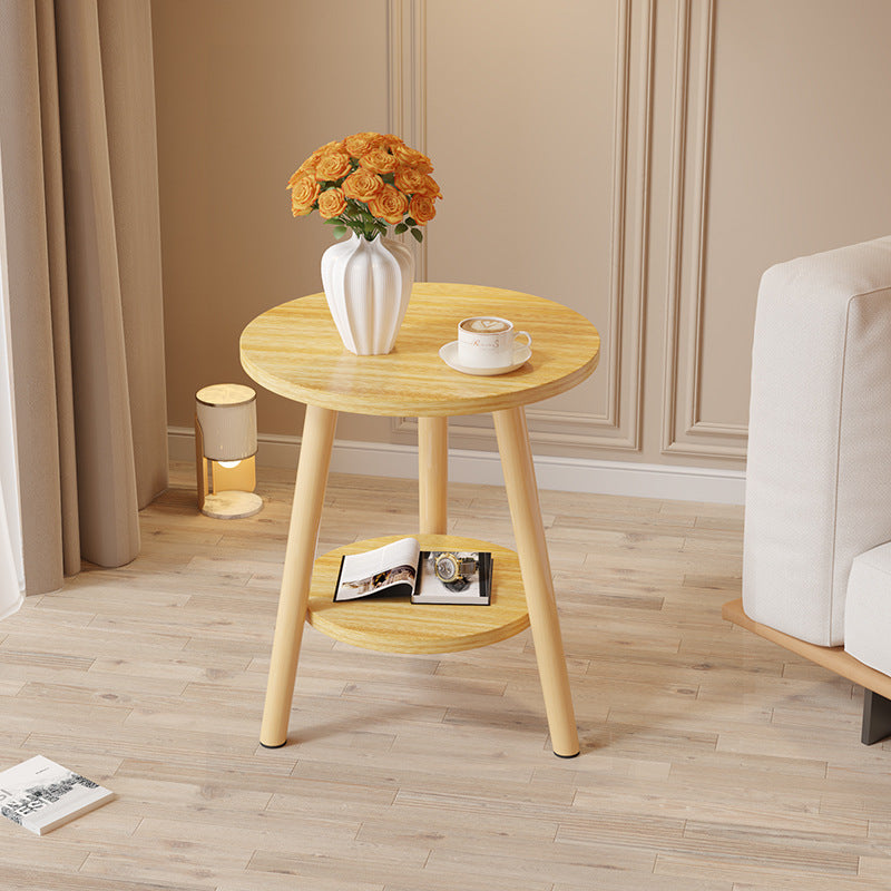 Modern Minimalist Round MDF Solid Wood End Table 2-Tier For Living Room