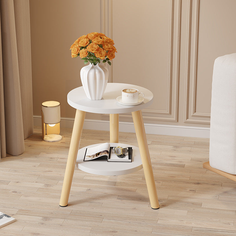 Modern Minimalist Round MDF Solid Wood End Table 2-Tier For Living Room
