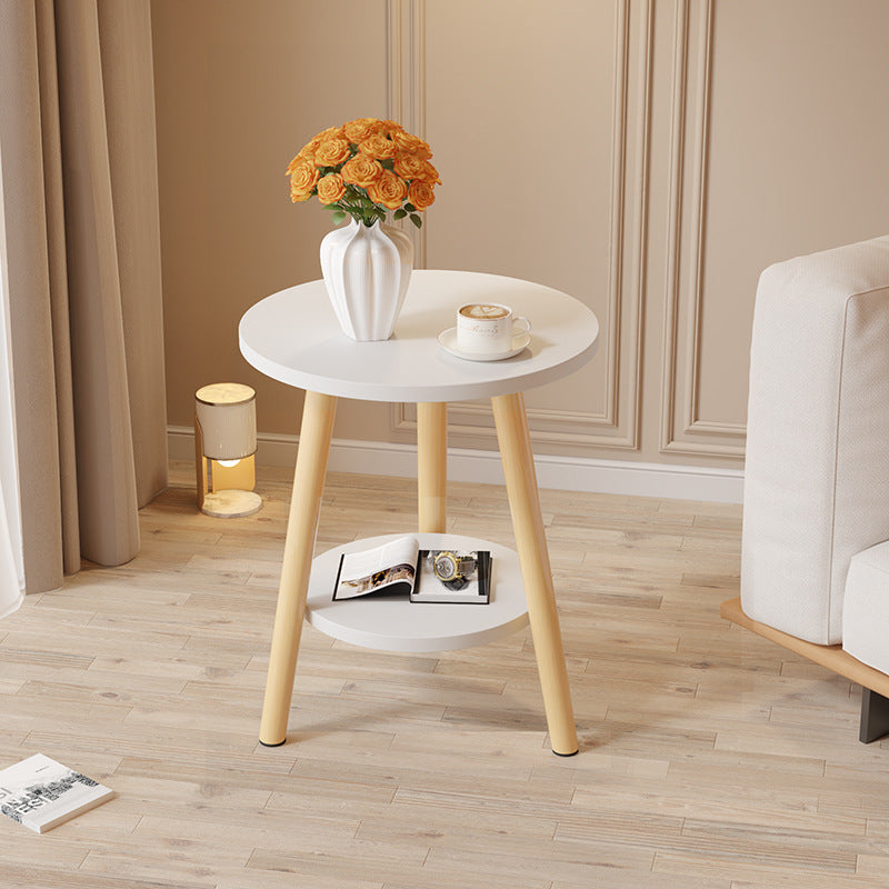 Modern Minimalist Round MDF Solid Wood End Table 2-Tier For Living Room