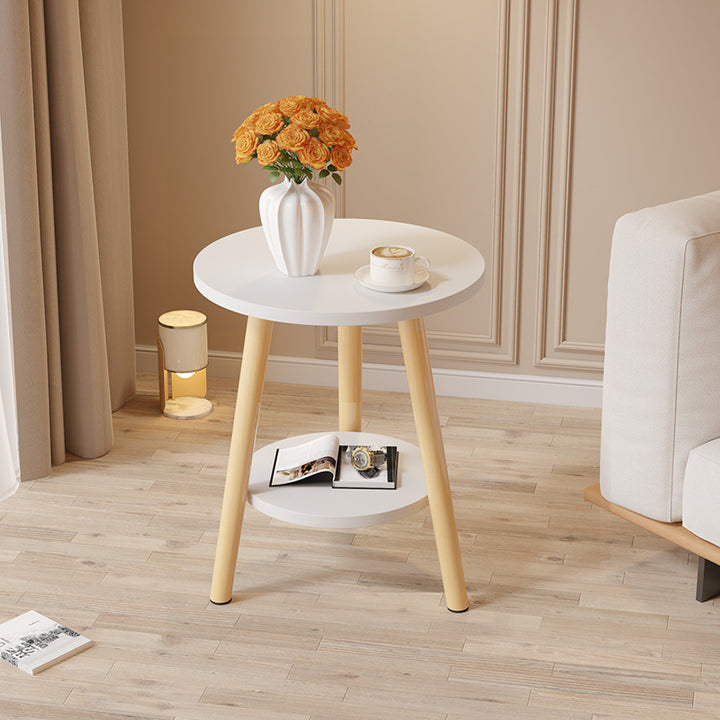 Modern Minimalist Round MDF Solid Wood End Table 2-Tier For Living Room