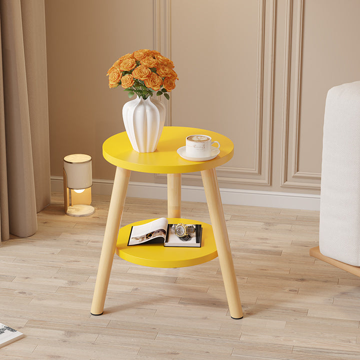 Modern Minimalist Round MDF Solid Wood End Table 2-Tier For Living Room