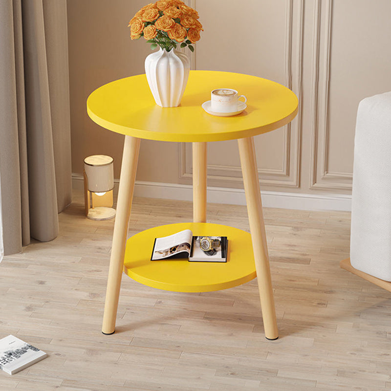 Modern Minimalist Round MDF Solid Wood End Table 2-Tier For Living Room