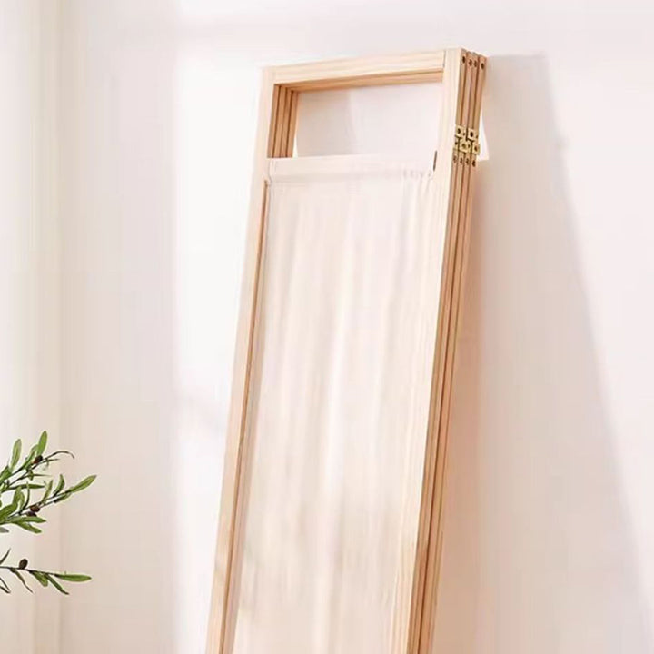 Moderner minimalistischer rechteckiger Raumteiler aus Kiefernholz und Leinen für das Wohnzimmer 