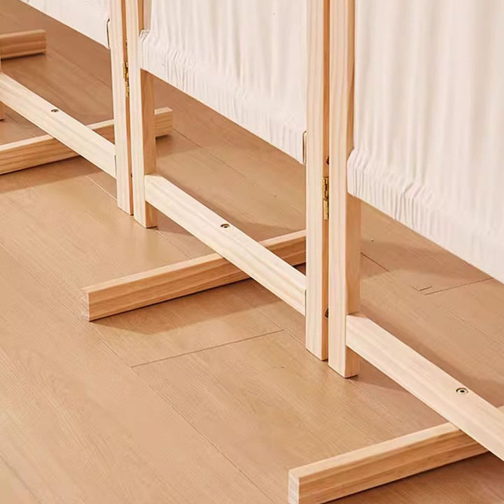Moderner minimalistischer rechteckiger Raumteiler aus Kiefernholz und Leinen für das Wohnzimmer 