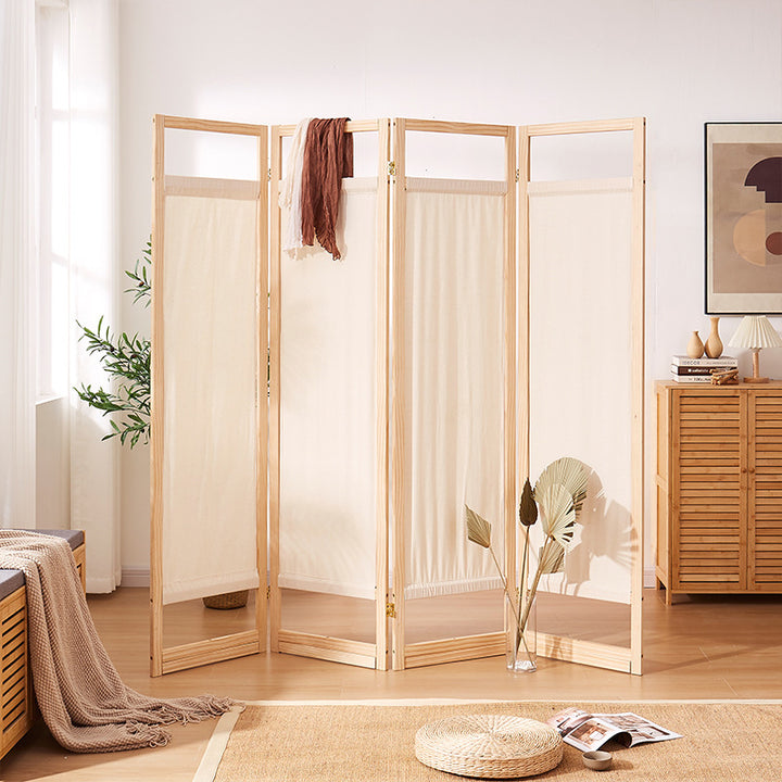 Moderner minimalistischer rechteckiger Raumteiler aus Kiefernholz und Leinen für das Wohnzimmer 
