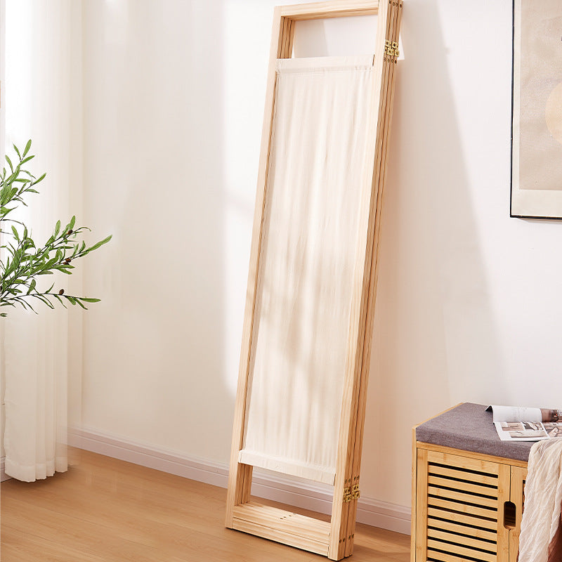 Moderner minimalistischer rechteckiger Raumteiler aus Kiefernholz und Leinen für das Wohnzimmer 