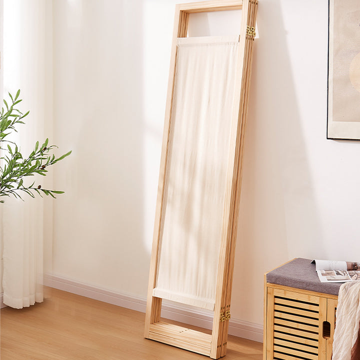 Moderner minimalistischer rechteckiger Raumteiler aus Kiefernholz und Leinen für das Wohnzimmer 