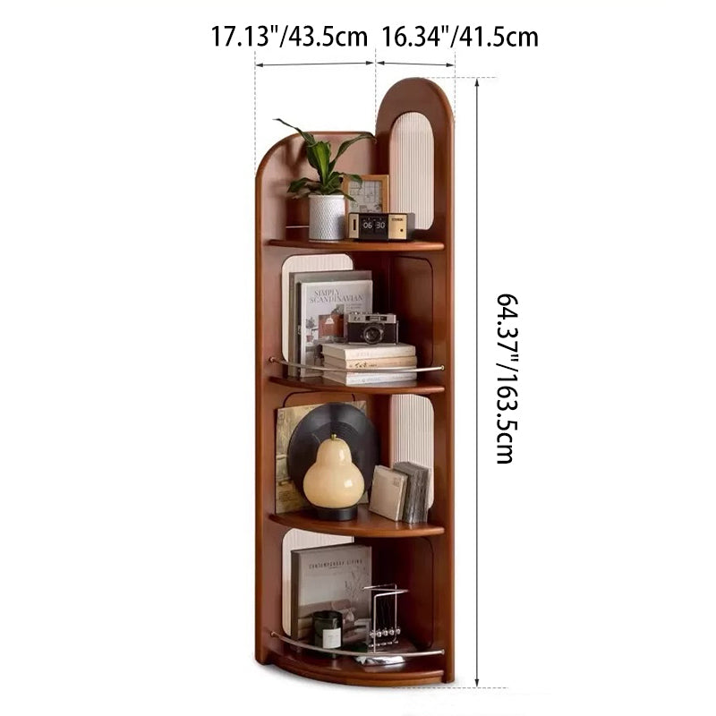 Zeitgenössisches Retro-Fächerförmiges Regal aus Buchsbaumholz, Glas und Edelstahl mit 4 Ebenen für das Wohnzimmer 