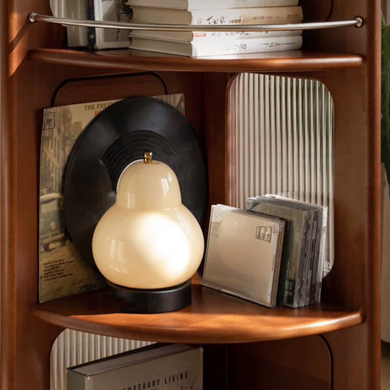 Zeitgenössisches Retro-Fächerförmiges Regal aus Buchsbaumholz, Glas und Edelstahl mit 4 Ebenen für das Wohnzimmer 