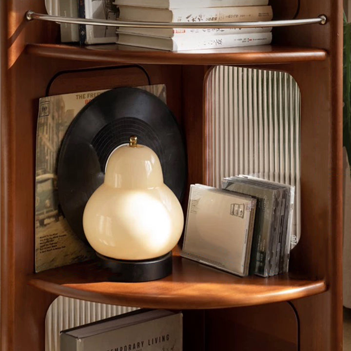 Zeitgenössisches Retro-Fächerförmiges Regal aus Buchsbaumholz, Glas und Edelstahl mit 4 Ebenen für das Wohnzimmer 