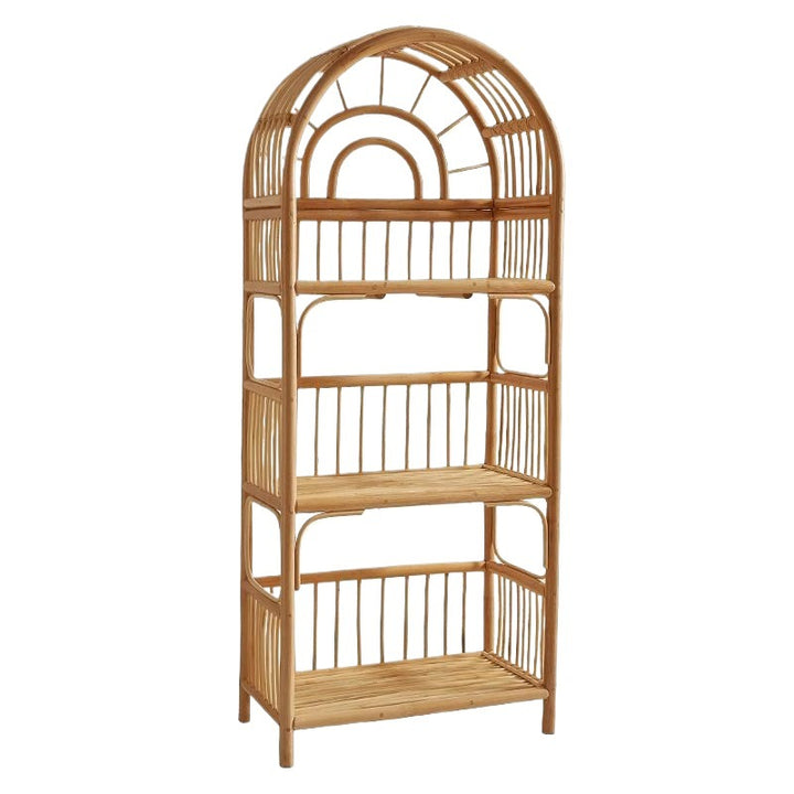 Contemporary Coastal Arched Rectangular Indonesian Rattan Display Rack 3-Tier For Living Room