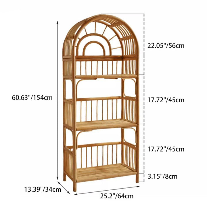 Contemporary Coastal Arched Rectangular Indonesian Rattan Display Rack 3-Tier For Living Room