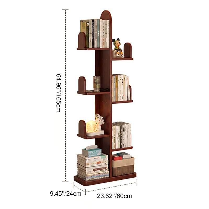 Modern Minimalist Rectangular Rubberwood Cactus Bookshelf 7-Tier For Living Room