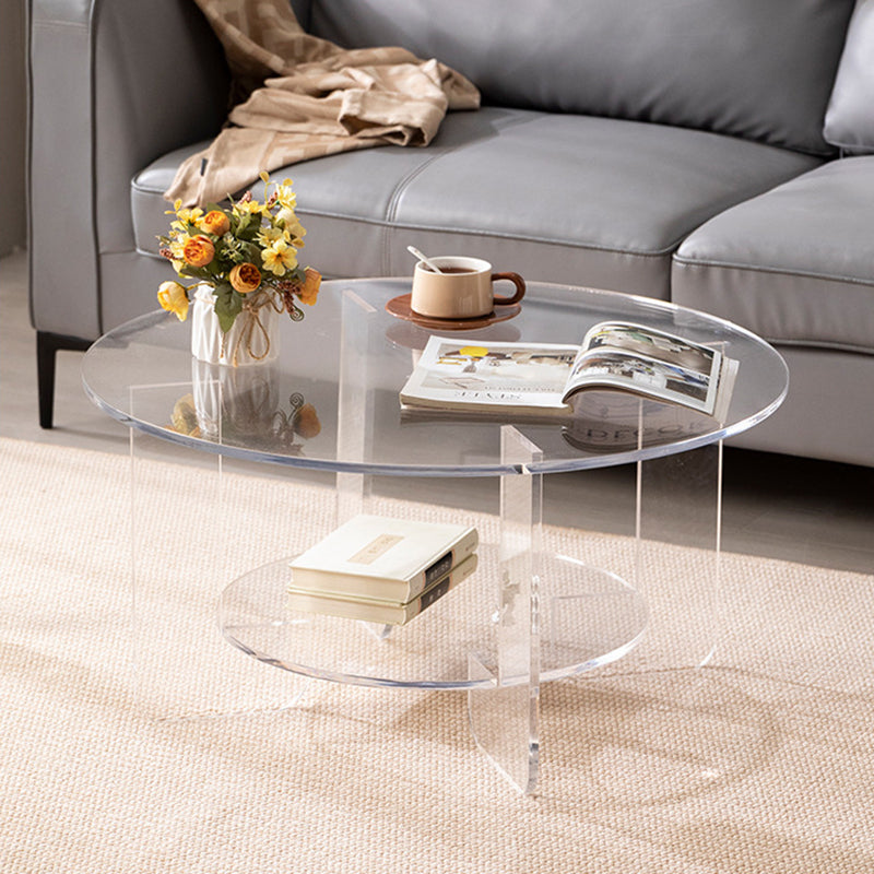 Table basse ronde en acrylique minimaliste moderne à 2 niveaux pour salon 
