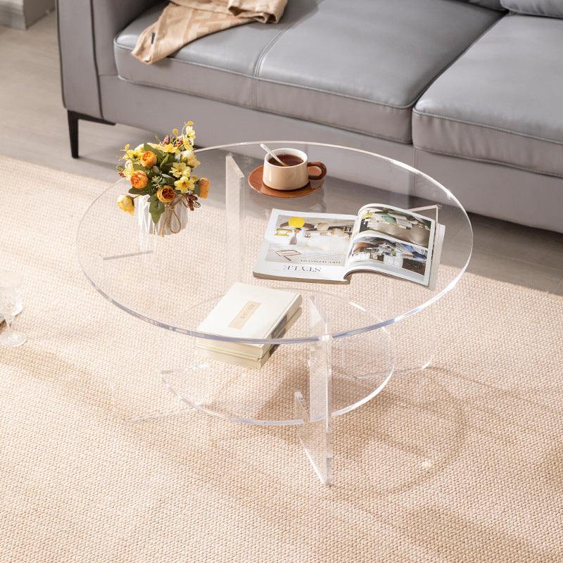 Table basse ronde en acrylique minimaliste moderne à 2 niveaux pour salon 