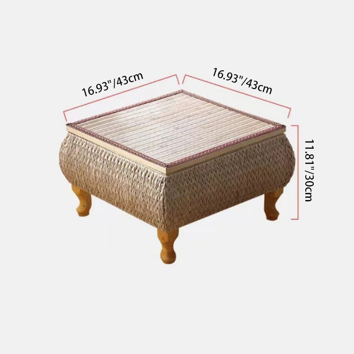 Traditional Japanese Square Solid Wood Solid Wood Plywood Rattan Weaving Storage Coffee Table 1-Cabinet For Living Room