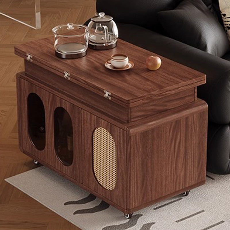 Modern Mid-century Square Rectangular Rubberwood Solid Wood Plywood Plastic Rattan Glass Foldable Movable Weaving Coffee Table 2-Tier For Living Room
