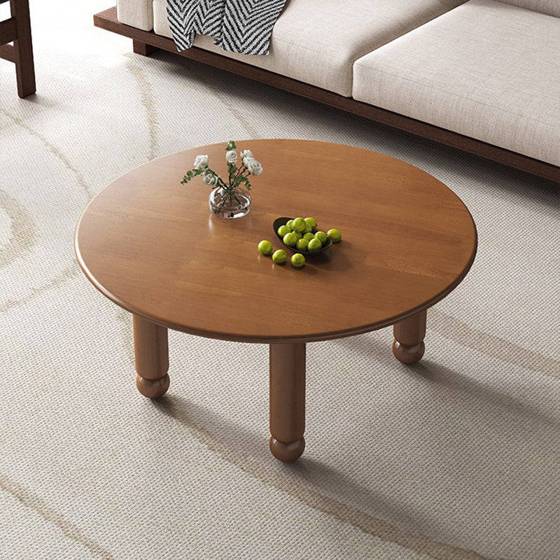 Mesa de centro redonda contemporánea de madera de caucho para sala de estar 