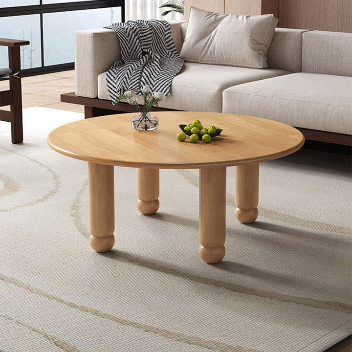 Mesa de centro redonda contemporánea de madera de caucho para sala de estar 