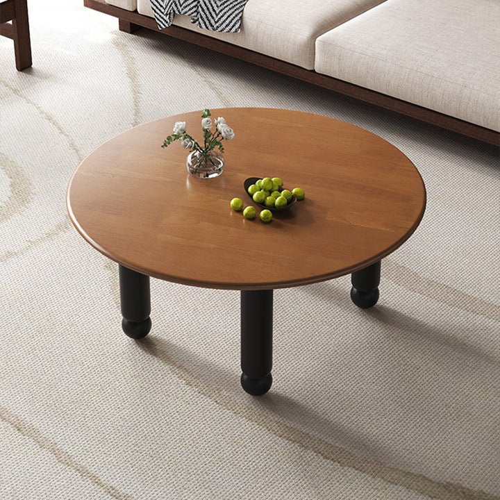Mesa de centro redonda contemporánea de madera de caucho para sala de estar 