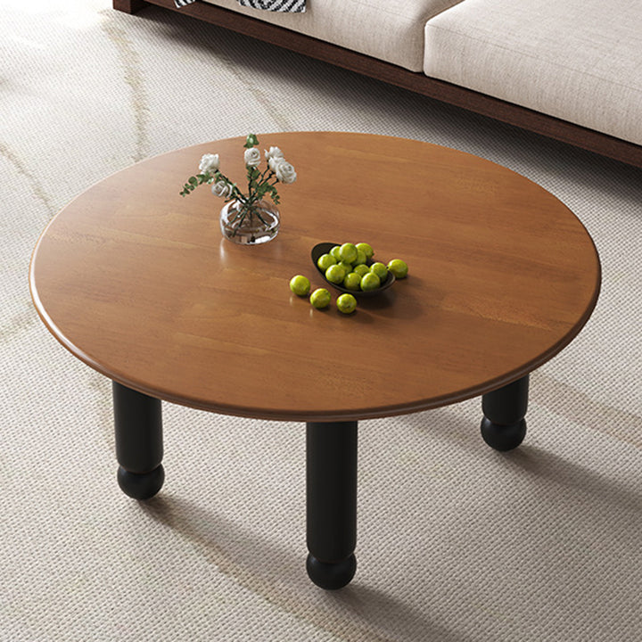 Mesa de centro redonda contemporánea de madera de caucho para sala de estar 