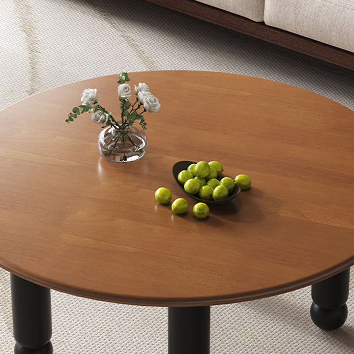 Mesa de centro redonda contemporánea de madera de caucho para sala de estar 
