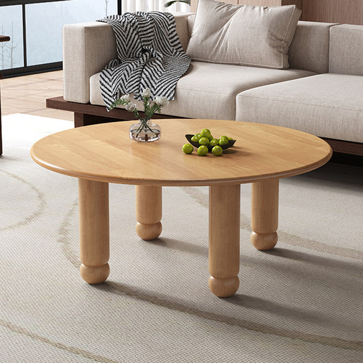 Mesa de centro redonda contemporánea de madera de caucho para sala de estar 