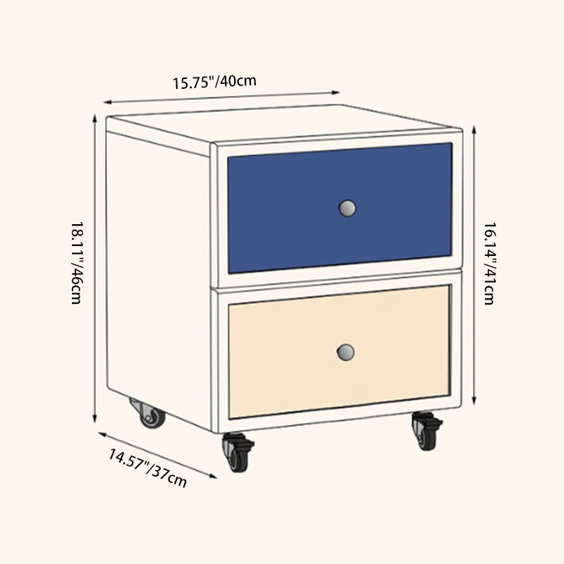 Contemporary Retro Square Rectangular Rubberwood Solid Wood Plywood Movable Nightstand 2-Drawer For Bedroom