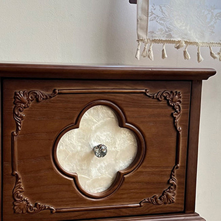 Table de chevet traditionnelle française carrée en bois massif de frêne, contreplaqué et pin, 1 tiroir pour chambre à coucher 
