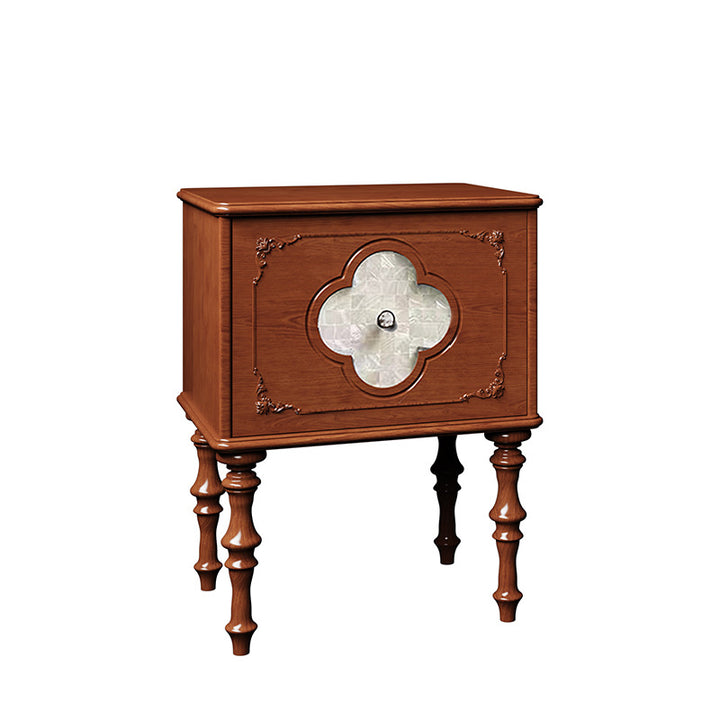 Table de chevet traditionnelle française carrée en bois massif de frêne, contreplaqué et pin, 1 tiroir pour chambre à coucher 
