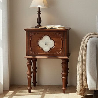 Table de chevet traditionnelle française carrée en bois massif de frêne, contreplaqué et pin, 1 tiroir pour chambre à coucher 