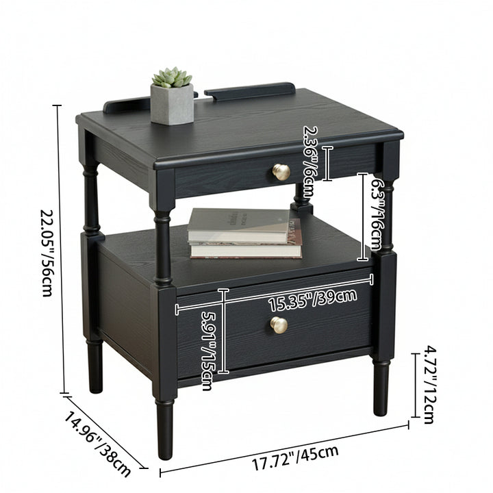 Contemporary Retro Square Ash Wood Solid Wood Plywood Pine Wood Nightstand 2-Drawer For Bedroom