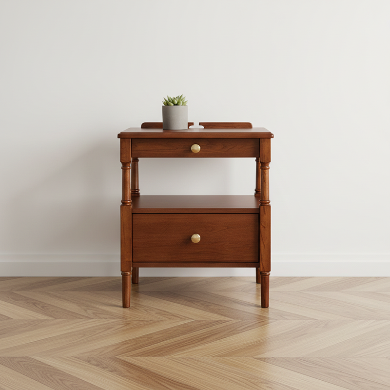 Contemporary Retro Square Ash Wood Solid Wood Plywood Pine Wood Nightstand 2-Drawer For Bedroom