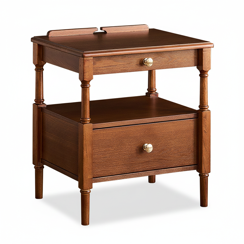 Contemporary Retro Square Ash Wood Solid Wood Plywood Pine Wood Nightstand 2-Drawer For Bedroom
