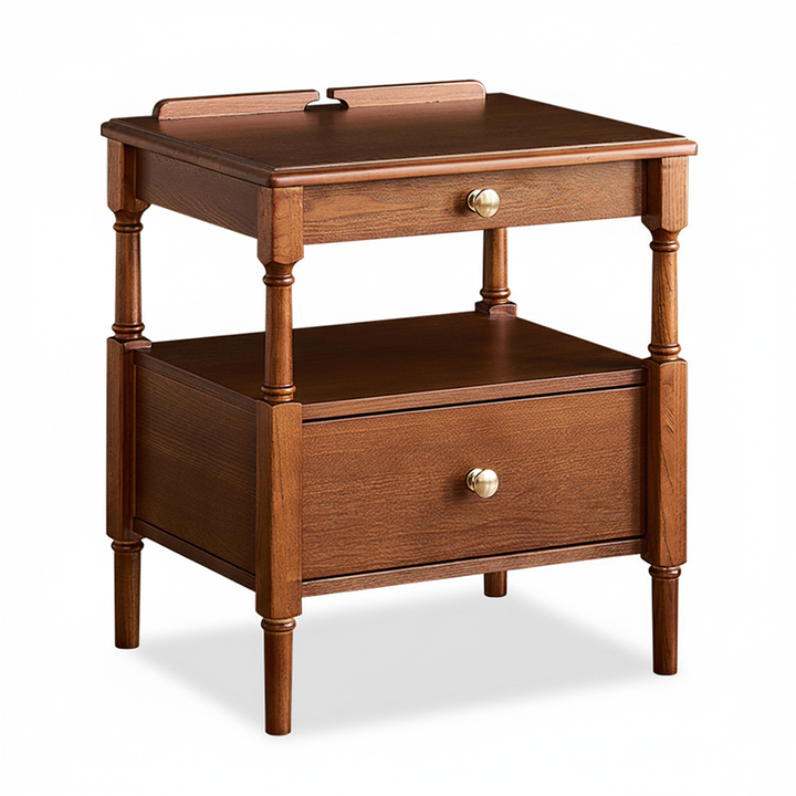 Contemporary Retro Square Ash Wood Solid Wood Plywood Pine Wood Nightstand 2-Drawer For Bedroom