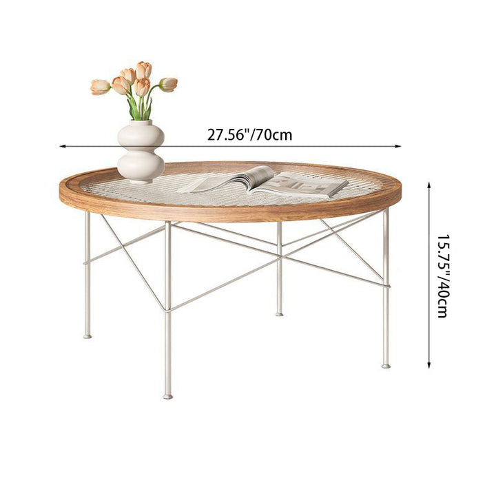 Table basse ronde moderne minimaliste en fer, panneau MDF formé sous vide et verre, 4 pieds pour salon 