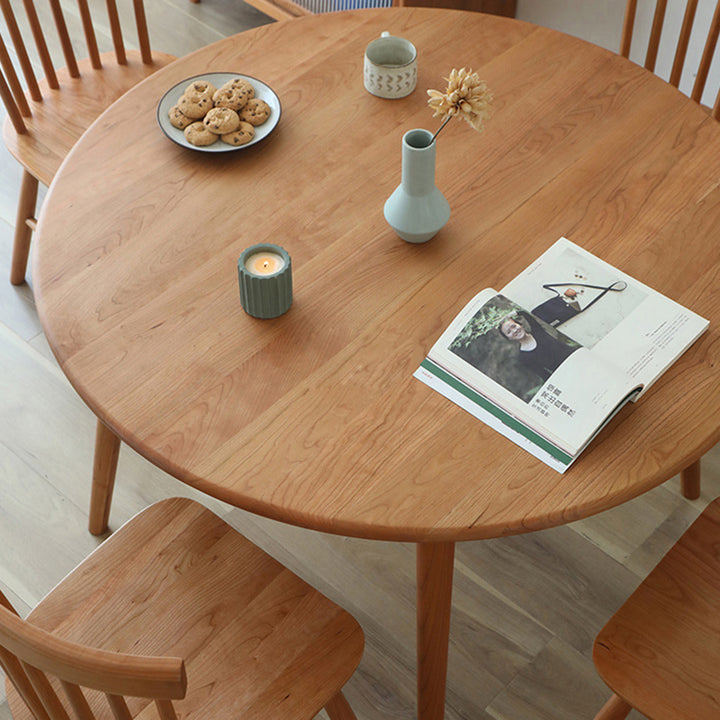 Mesa de comedor redonda de madera de cerezo japonesa tradicional para 4/8 asientos 