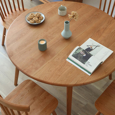 Mesa de comedor redonda de madera de cerezo japonesa tradicional para 4/8 asientos 
