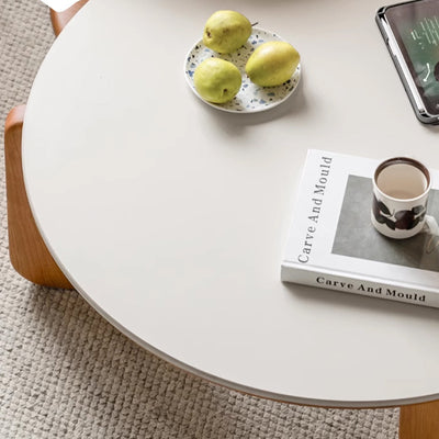 Table basse moderne minimaliste ronde en bois de cerisier avec dalle de roche à 2 niveaux pour salon 