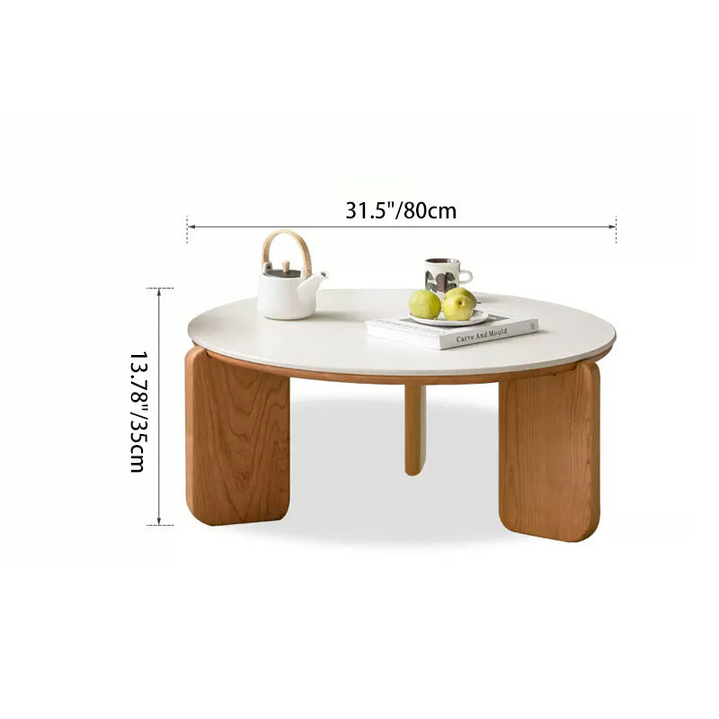 Table basse moderne minimaliste ronde en bois de cerisier avec dalle de roche à 2 niveaux pour salon 