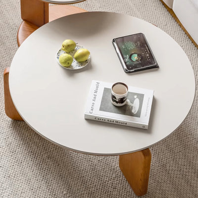 Table basse moderne minimaliste ronde en bois de cerisier avec dalle de roche à 2 niveaux pour salon 