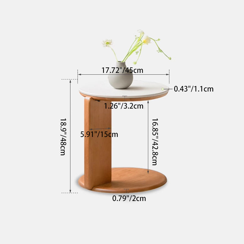 Table basse moderne minimaliste ronde en bois de cerisier avec dalle de roche à 2 niveaux pour salon 
