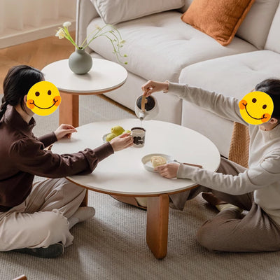 Table basse moderne minimaliste ronde en bois de cerisier avec dalle de roche à 2 niveaux pour salon 